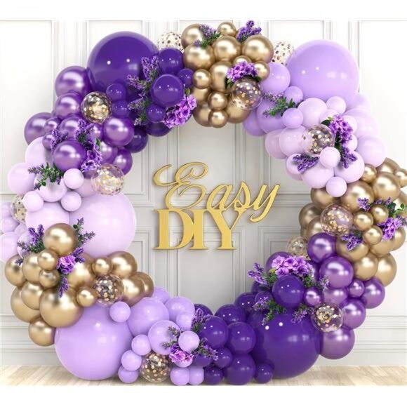 Purple and Gold Balloon Arch & Garland Kit –Small and Large Purple Gold Balloons - Picture 5 of 7